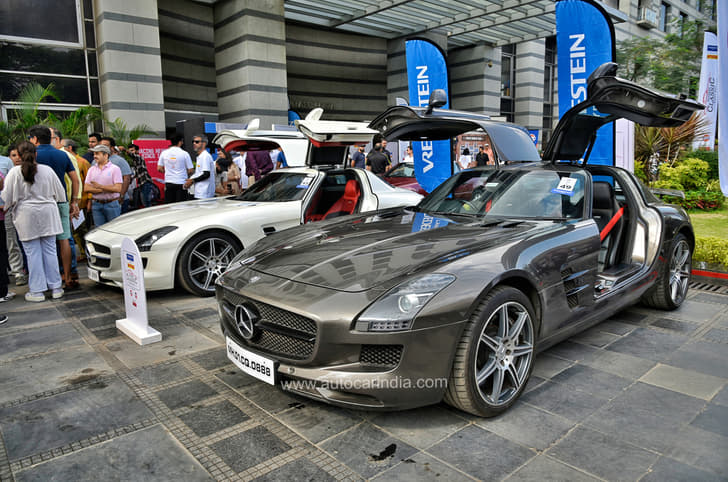 A couple of Mercedes SLS gullwings wowed the audience with their unique doors.